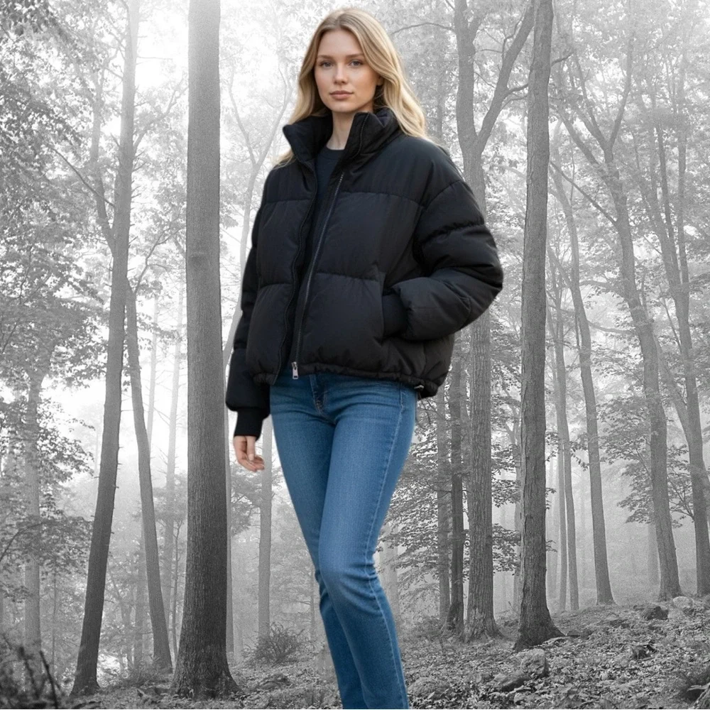 H&M Black Puffer Jacket - Women's Insulated Coat - Picture 7 of 14